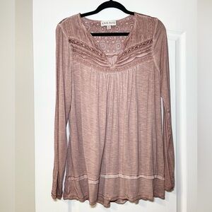 Knox Rose Women's Long Sleeve Lace Yoke Top in Dusty Rose